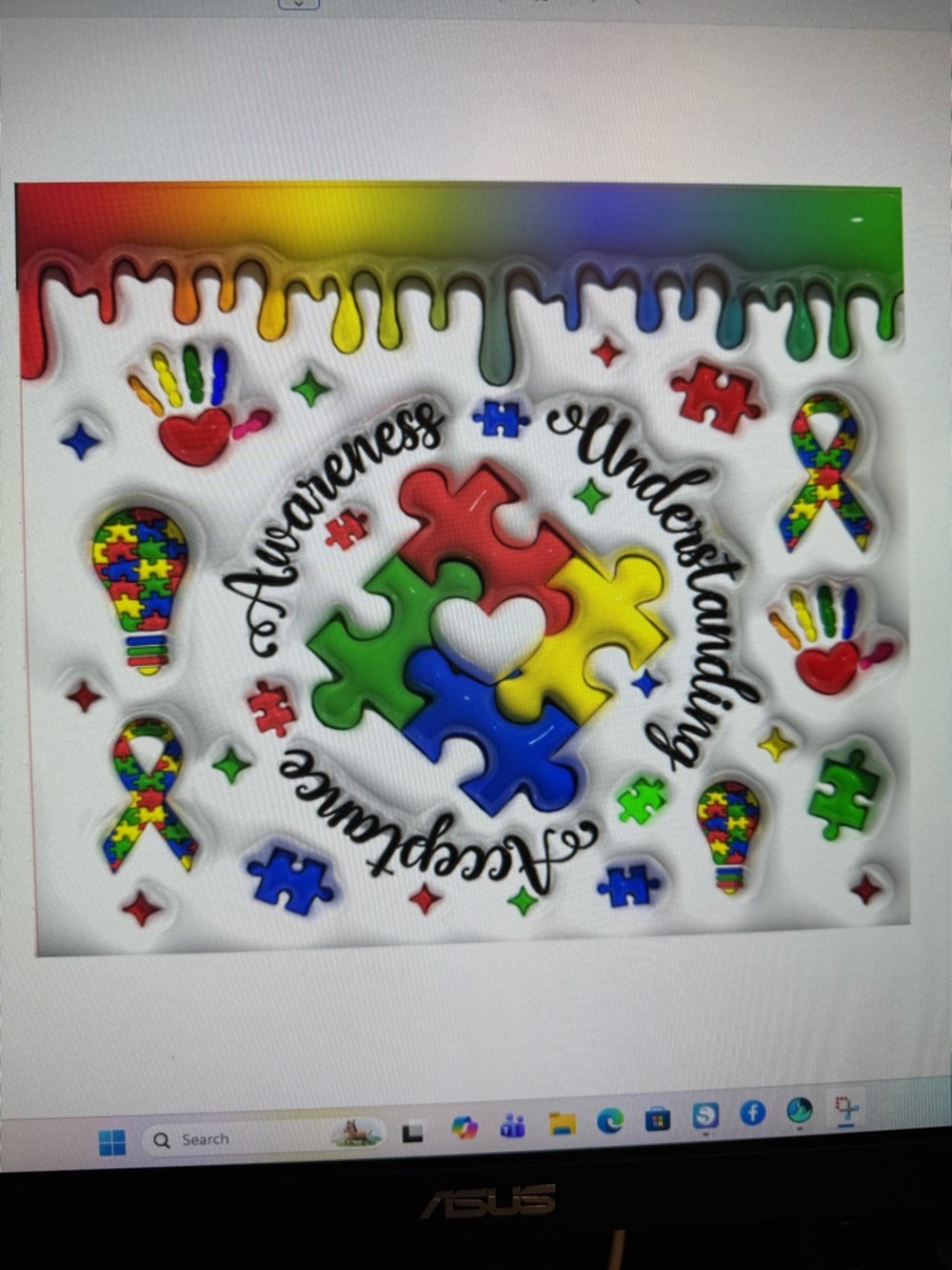 Hand Crafted Autism Awareness Puzzle Tumbler - Picture 6 of 6